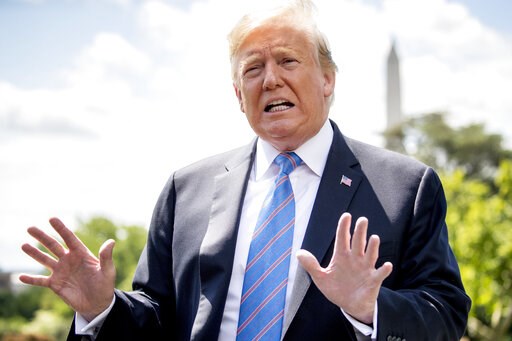 (AP Photo/Andrew Harnik). President Donald Trump speaks to members of the media on the South Lawn of the White House in Washington, Tuesday, May 14, 2019, before boarding Marine One for a short trip to Andrews Air Force Base, Md., to travel to Louisiana. (AP Photo/Andrew Harnik). President Donald Trump speaks to members of the media on the South Lawn of the White House in Washington, Tuesday, May 14, 2019, before boarding Marine One for a short trip to Andrews Air Force Base, Md., to travel to Louisiana.