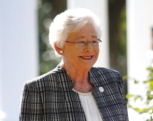 (AP Photo/Brynn Anderson, File). FILE - In this Friday, Nov. 17, 2017 file photo, Alabama Gov. Kay Ivey speaks to the media in Montgomery, Ala. Alabama lawmakers have passed a near total ban on abortion. The state Senate on Tuesday, May 14, 2019, passe...