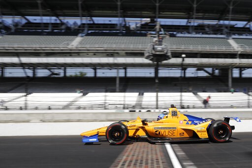 (AP Photo/Darron Cummings). Fernando Alonso, of Spain, leaves the pits during practice for the Indianapolis 500 IndyCar auto race at Indianapolis Motor Speedway, Tuesday, May 14, 2019, in Indianapolis. (AP Photo/Darron Cummings). Fernando Alonso, of Spain, leaves the pits during practice for the Indianapolis 500 IndyCar auto race at Indianapolis Motor Speedway, Tuesday, May 14, 2019, in Indianapolis.