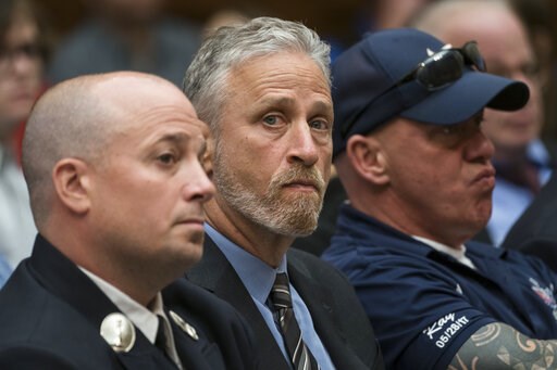 (AP Photo/J. Scott Applewhite). Entertainer and activist Jon Stewart lends his support to firefighters, first responders and survivors of the September 11 terror attacks at a hearing by the House Judiciary Committee as it considers permanent authorizat... (AP Photo/J. Scott Applewhite). Entertainer and activist Jon Stewart lends his support to firefighters, first responders and survivors of the September 11 terror attacks at a hearing by the House Judiciary Committee as it considers permanent authorizat...